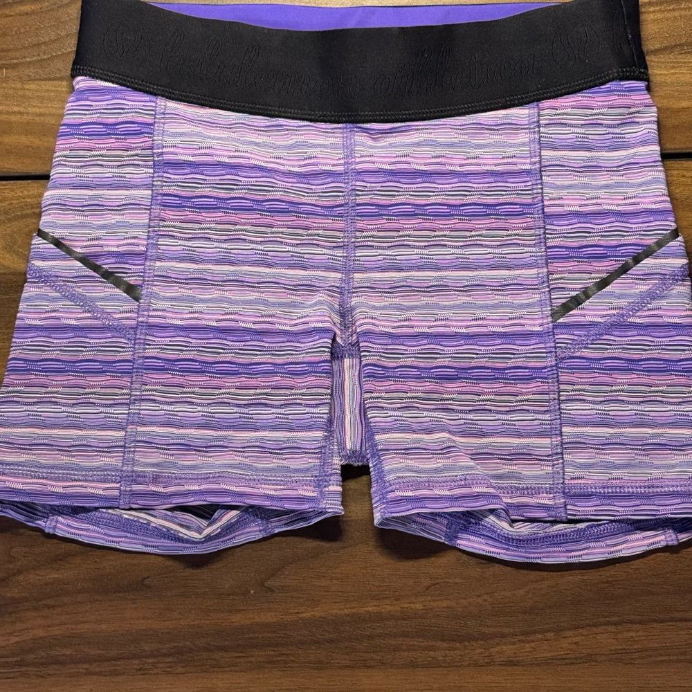 Girls Lululemon Purple Striped Athletic Shorts - Picture 2 of 11